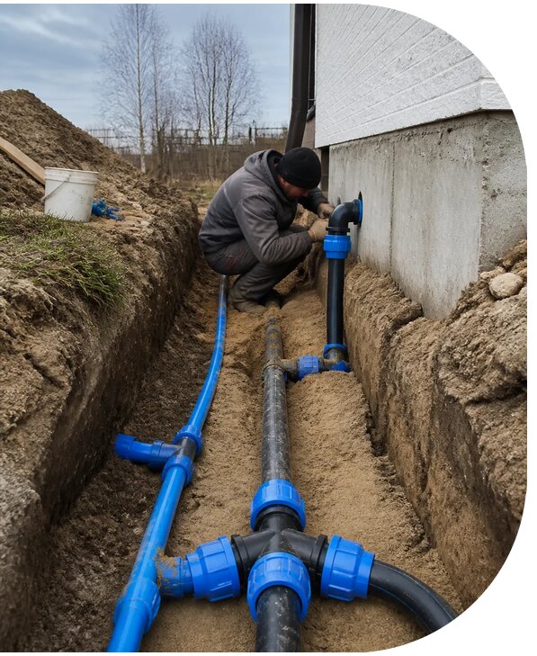 Монтаж наружного водопровода на участке под ключ в Химках
